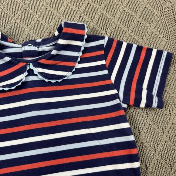 Classic Prep Striped Navy and Red Baby Onesie with Peter Pan Collar - 12/18M - Picture 3 of 13
